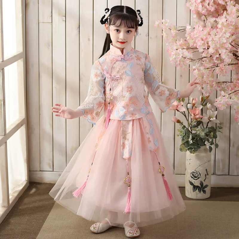 Chinese Girls Hanfu Spring and Autumn Tang Style Cheongsam Princess Skirt Two-piece Set
Chinese Girls Hanfu Spring and Autumn Tang Style Cheongsam Princess Skirt Two-piece Set