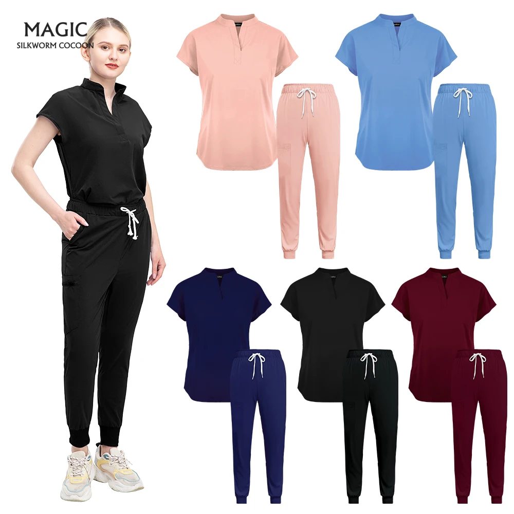 Эластичный набор скрабов, медицинская форма, топы с воротником-стойкой и карманами, брюки для бега, униформа для хирургии домашних животных, рабочая одежда для салона красоты 
Эластичный набор скрабов, медицинская форма, топы с воротником-стойкой и карманами, брюки для бега, униформа для хирургии домашних животных, рабочая одежда для салона красоты