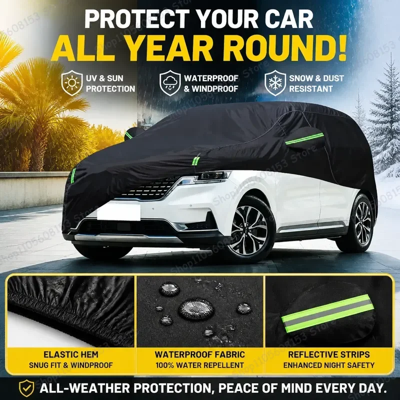 For Kia Carnival 210T Car Cover Outdoor UV Sun Rain Snow Dust Protection Waterproof Breathable Auto Cover Black Heavy Duty
For Kia Carnival 210T Car Cover Outdoor UV Sun Rain Snow Dust Protection Waterproof Breathable Auto Cover Black Heavy Duty