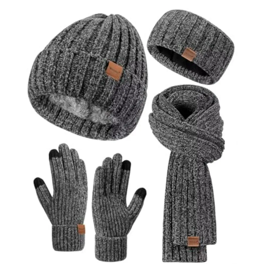 Women Beanie Scarf Gloves Headband Set, Chenille Winter Hats Fleece Lined Ear Warmer Knit Scarf Touchscreen Gloves 4 Gift Set
Women Beanie Scarf Gloves Headband Set, Chenille Winter Hats Fleece Lined Ear Warmer Knit Scarf Touchscreen Gloves 4 Gift Set