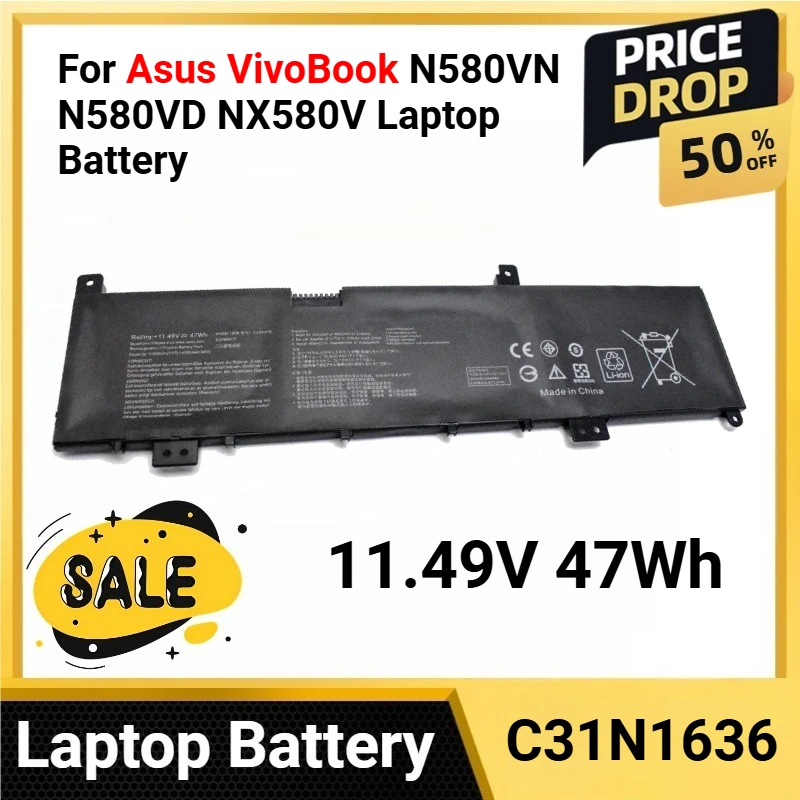 11.49V 47Wh C31N1636 For Asus VivoBook N580VN N580VD NX580V Laptop Battery NX580VD7700 X580V X580VN X580VD-9B
11.49V 47Wh C31N1636 For Asus VivoBook N580VN N580VD NX580V Laptop Battery NX580VD7700 X580V X580VN X580VD-9B