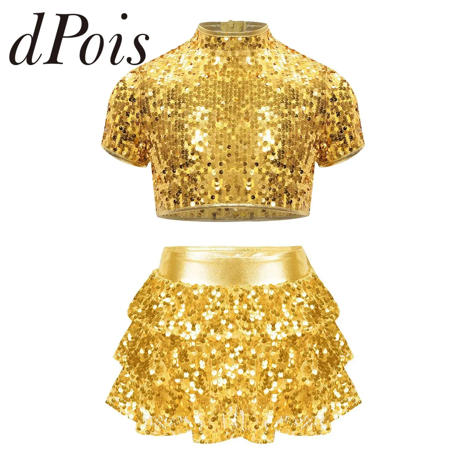 Kids Girls Cheerleading Jazz Dance Performance Costume Sparkly Sequins Crop Top Tiered Culottes Dancewear Birthday Party Outfit
Kids Girls Cheerleading Jazz Dance Performance Costume Sparkly Sequins Crop Top Tiered Culottes Dancewear Birthday Party Outfit