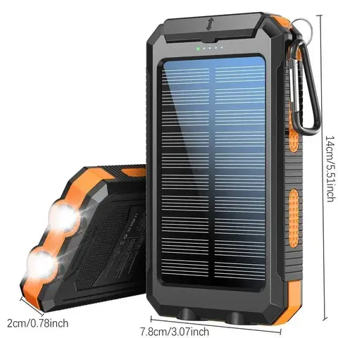 10000mAh Solar Power Bank 4-in-1 - Charging/Flashlight/Compass, Outdoor Long-Lasting Use