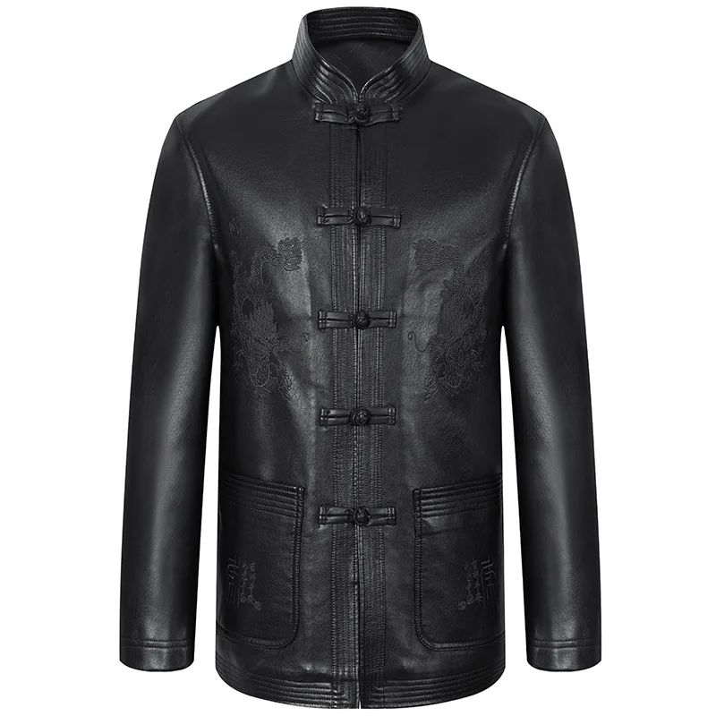 Men's Chinese Tang style leather jacket with thick velvet and Embroidery Dragon Chinese style
Men's Chinese Tang style leather jacket with thick velvet and Embroidery Dragon Chinese style