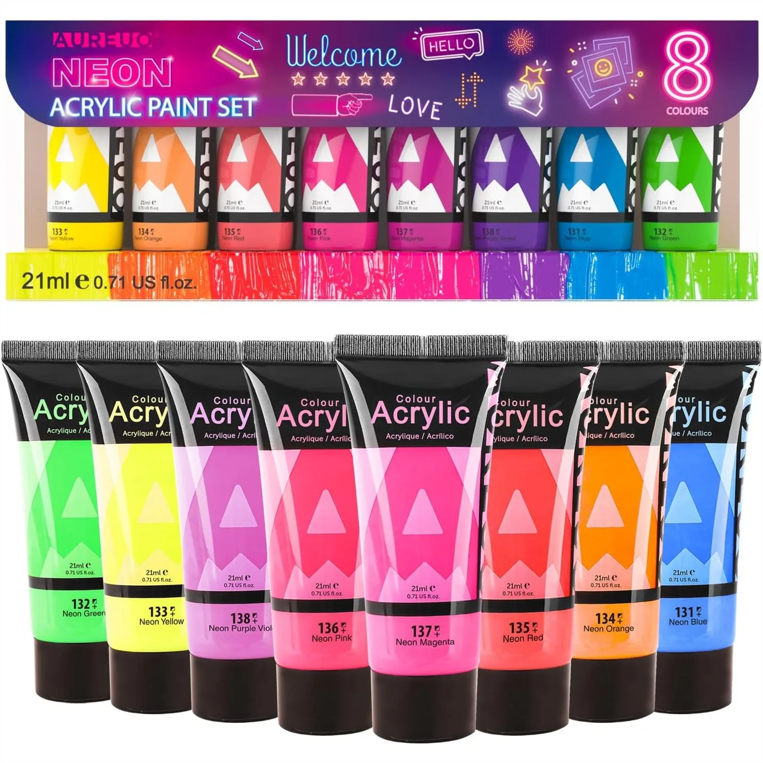 Neon Acrylic Paint Set 8 Fluorescent Colors 0.71 Fl Oz Each For Crafts Decor Painting
Neon Acrylic Paint Set 8 Fluorescent Colors 0.71 Fl Oz Each For Crafts Decor Painting