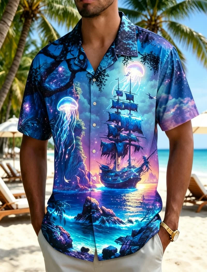 Men's Fantasy Nature Print Short Sleeve Lapel Shirt, for Summer Holiday, Beach Trips, Daily Outings & Casual Wear
Men's Fantasy Nature Print Short Sleeve Lapel Shirt, for Summer Holiday, Beach Trips, Daily Outings & Casual Wear
