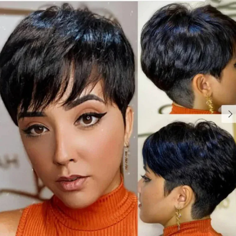 Women's black pixie short hair made of synthetic high-temperature fiber, European and American style wig
Women's black pixie short hair made of synthetic high-temperature fiber, European and American style wig