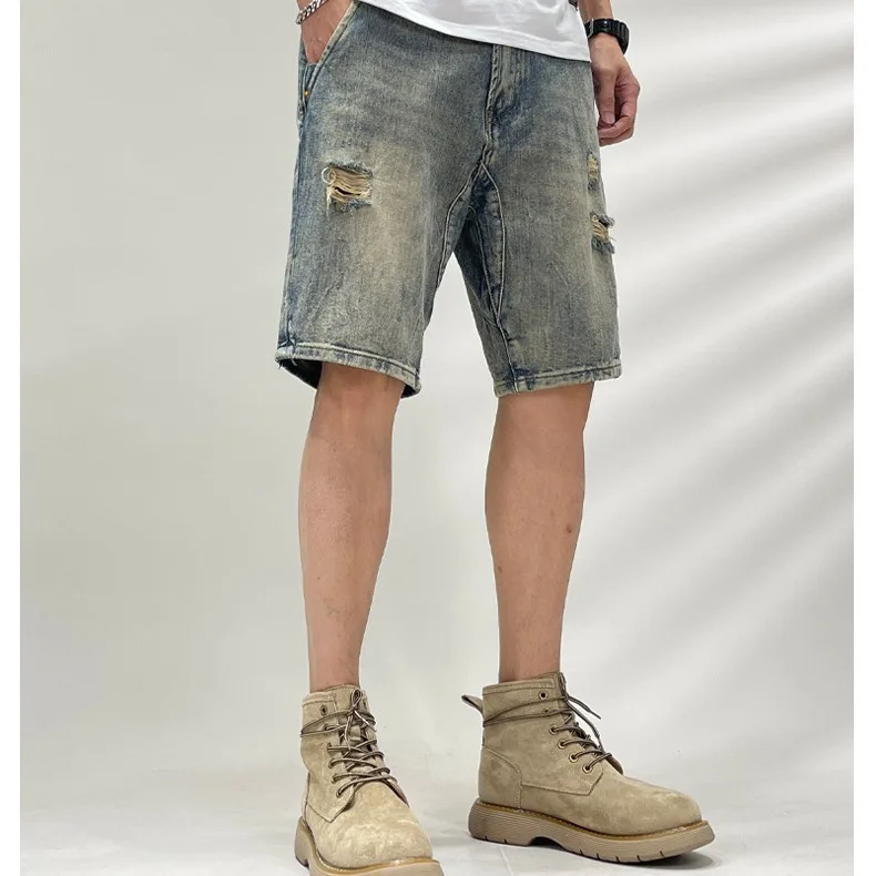 Summer Men's American New Fashion Casual Vintage Hole Patched Jeans Shorts Loose Trendy Knee Length Denim Shorts Streetwear Male
Summer Men's American New Fashion Casual Vintage Hole Patched Jeans Shorts Loose Trendy Knee Length Denim Shorts Streetwear Male
