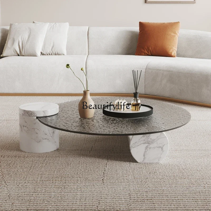 Light luxury natural marble water ripple glass round coffee table simple modern creative tea table
Light luxury natural marble water ripple glass round coffee table simple modern creative tea table