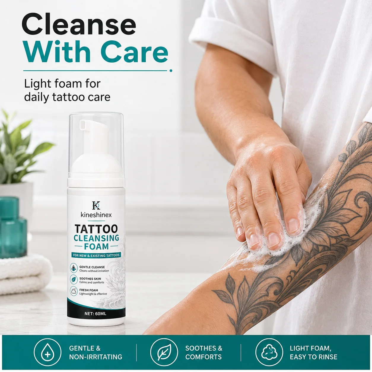 Tattoo Cleansing Foam 60ml – Gentle Cleanse for New and Existing Tattoos, Soothes Skin, Lightweight Fresh Foam, Easy Pump Bottle
Tattoo Cleansing Foam 60ml – Gentle Cleanse for New and Existing Tattoos, Soothes Skin, Lightweight Fresh Foam, Easy Pump Bottle