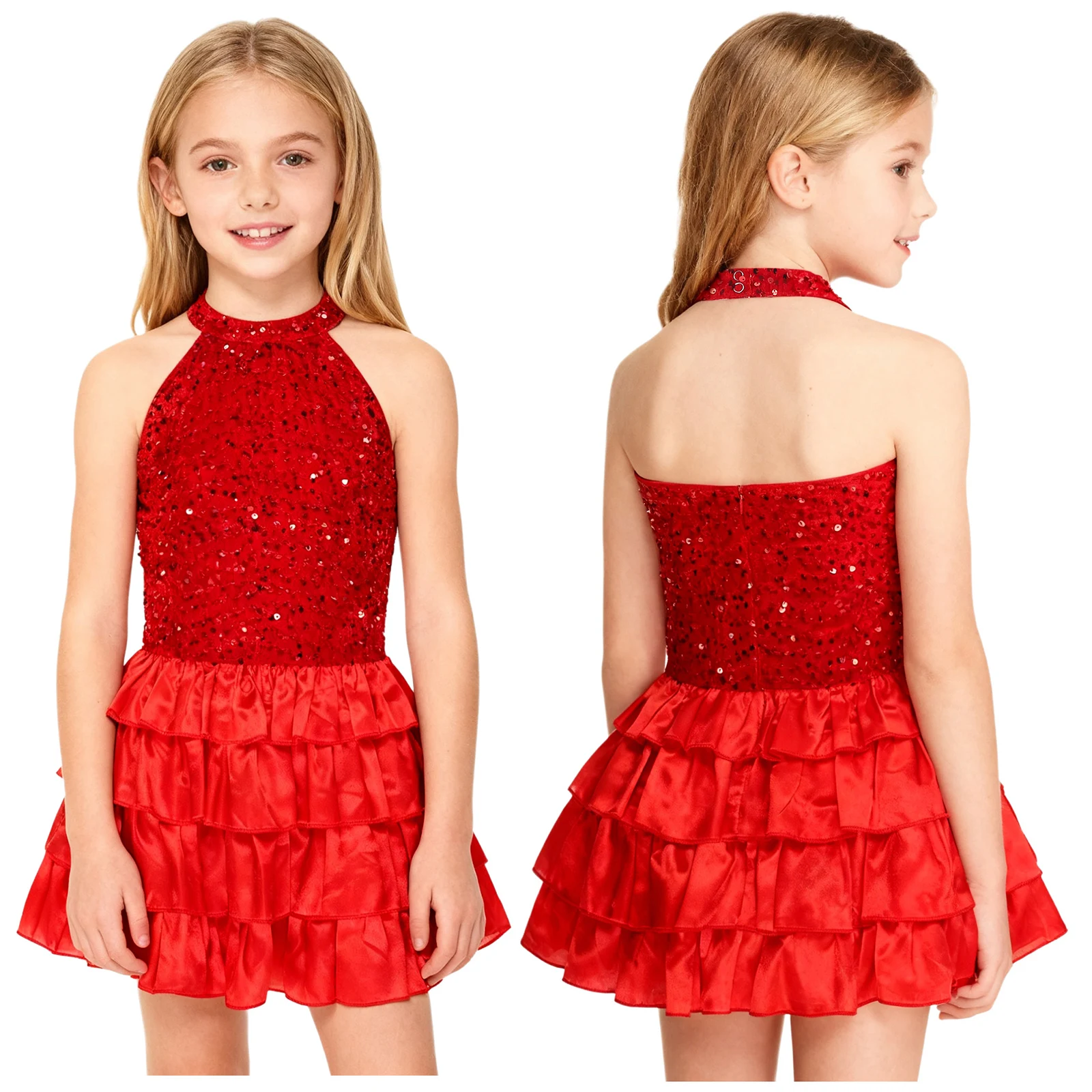 Kids Girls Lyrical Ballet Dance Costume Sleeveless Backless Layered Ruffle Hem Skirted Dress Princess Dress for Wedding Banquet
Kids Girls Lyrical Ballet Dance Costume Sleeveless Backless Layered Ruffle Hem Skirted Dress Princess Dress for Wedding Banquet