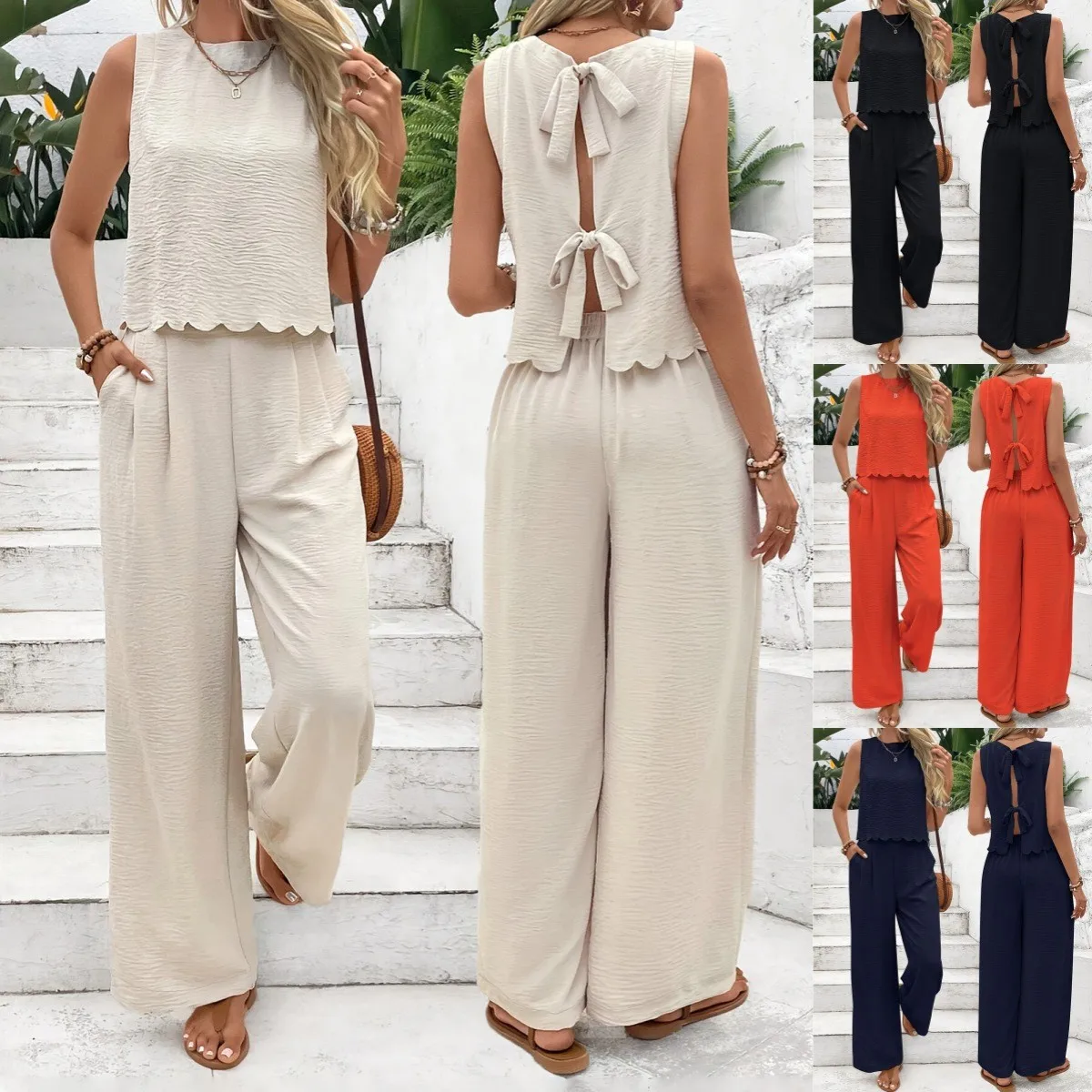 Summer Tank Solid Color Tie Detail Sleeveless Top Back Bow Tie Crinkled Fabric Camisole Black Scalloped Hem Vest Navy Blue
Summer Tank Solid Color Tie Detail Sleeveless Top Back Bow Tie Crinkled Fabric Camisole Black Scalloped Hem Vest Navy Blue