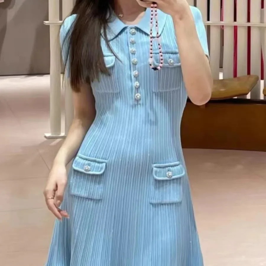 2024 Summer Women's Blue Knitted Dress Diamond Slim Fit Knitted Elegant Women's Mini Dress
2024 Summer Women's Blue Knitted Dress Diamond Slim Fit Knitted Elegant Women's Mini Dress