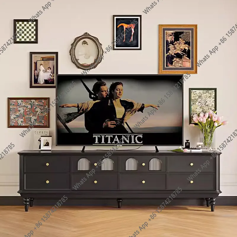 Light luxury French retro arch black solid wood glass TV cabinet coffee table American light luxury living room combination
Light luxury French retro arch black solid wood glass TV cabinet coffee table American light luxury living room combination