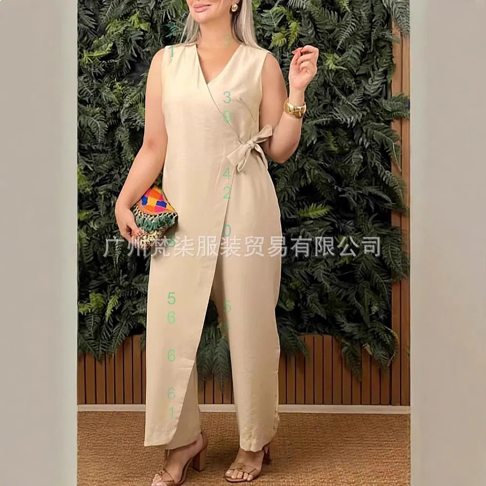 Summer Loose Fit V Neck Tie Overall Jumpsuit Playsuit Women Casual Sleeveless Romper Matching Set
Summer Loose Fit V Neck Tie Overall Jumpsuit Playsuit Women Casual Sleeveless Romper Matching Set