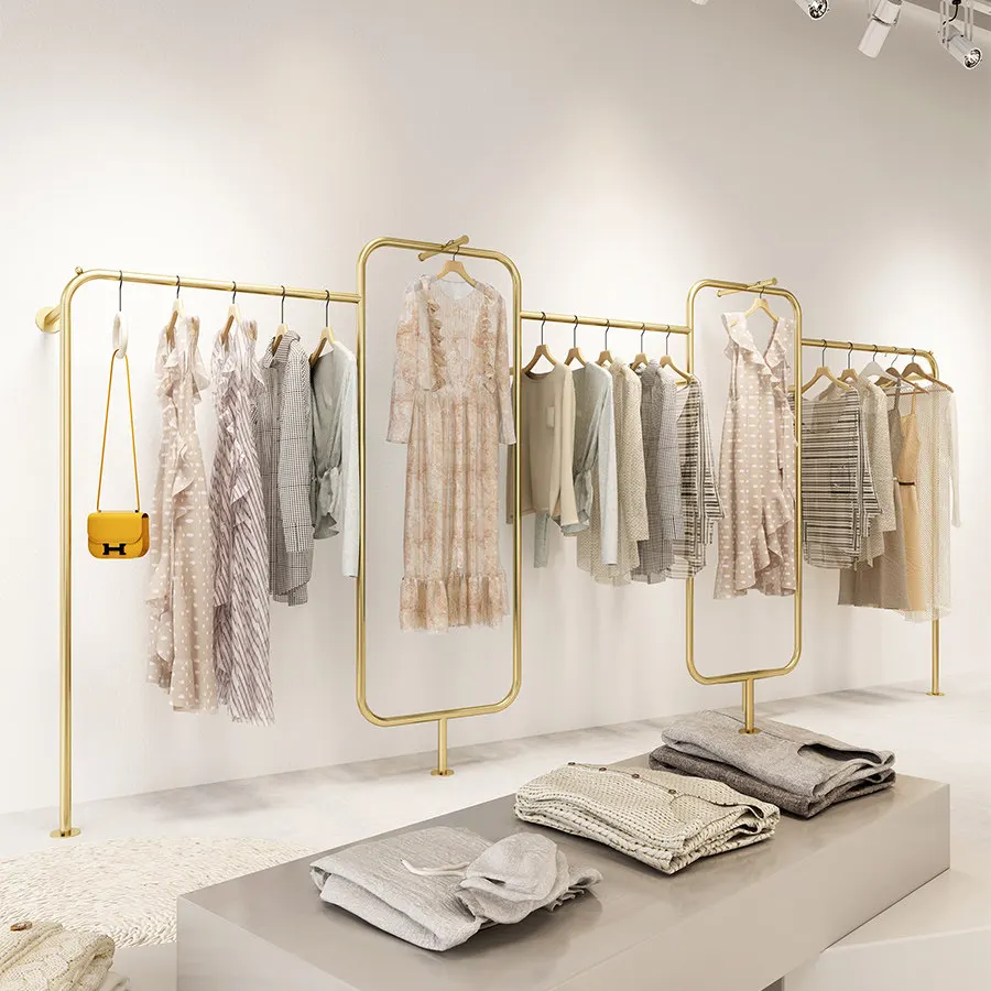 Clothing store display rack Women's clothing store upper wall wall hanging rack Special gold clothes hanging rod clothes
Clothing store display rack Women's clothing store upper wall wall hanging rack Special gold clothes hanging rod clothes