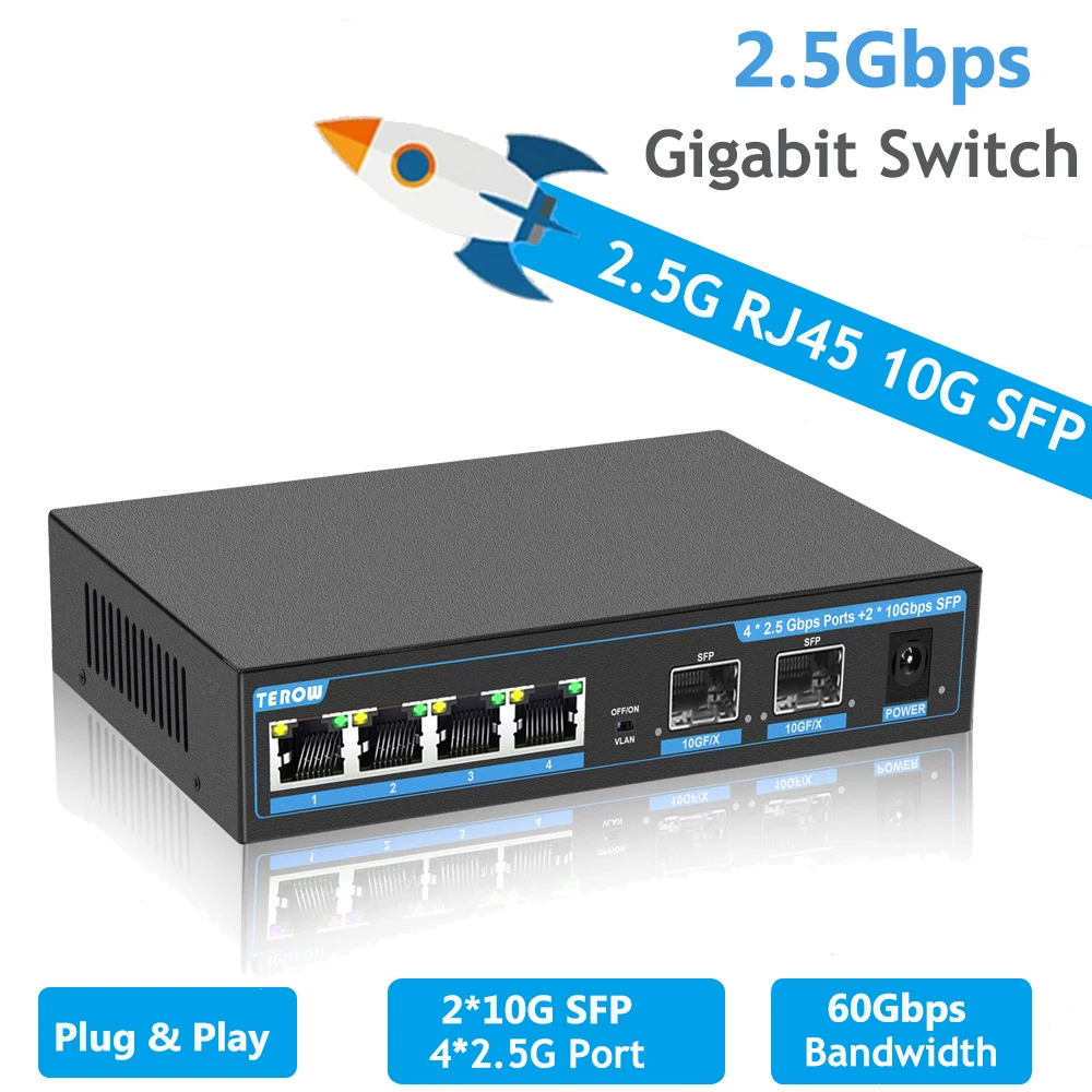 4 Port 2.5G Switch 2.5Gbps 10G SFP Gigabit Switch Ethernet 2500Mbps Unmanaged Switch for ip camera wireless AP With Vlan
4 Port 2.5G Switch 2.5Gbps 10G SFP Gigabit Switch Ethernet 2500Mbps Unmanaged Switch for ip camera wireless AP With Vlan