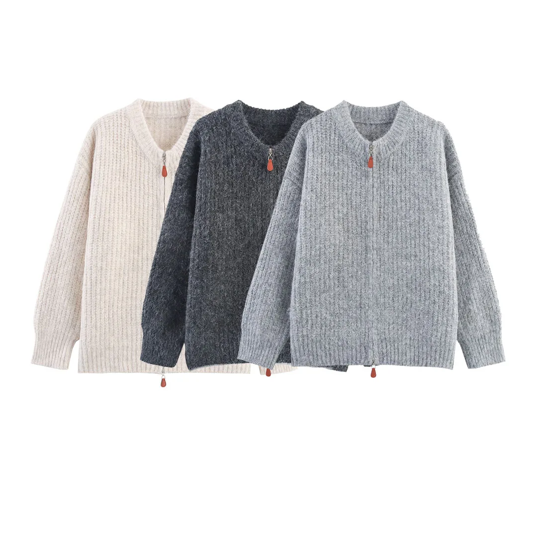 Topenomi простой вязаный кардиган женский осенне-зимний свитер с круглым вырезом и двойной молнией с длинными рукавами пальто повседневные свободные универсальные топы 
Topenomi простой вязаный кардиган женский осенне-зимний свитер с круглым вырезом и двойной молнией с длинными рукавами пальто повседневные свободные универсальные топы