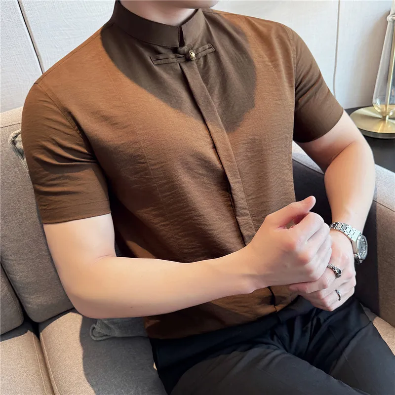 Men's Chinese Style Shirt Lightweight Pleated Short Sleeve Stand Collar with Frog Buttons Subtle Texture |Semi-Formal Casual
Men's Chinese Style Shirt Lightweight Pleated Short Sleeve Stand Collar with Frog Buttons Subtle Texture |Semi-Formal Casual