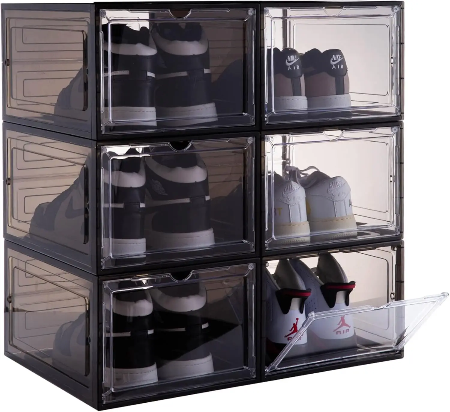 6 Pack Large Drop Front Shoe Boxes with Magnetic Door, Clear Plastic Stackable Shoe Containers (Black)
6 Pack Large Drop Front Shoe Boxes with Magnetic Door, Clear Plastic Stackable Shoe Containers (Black)