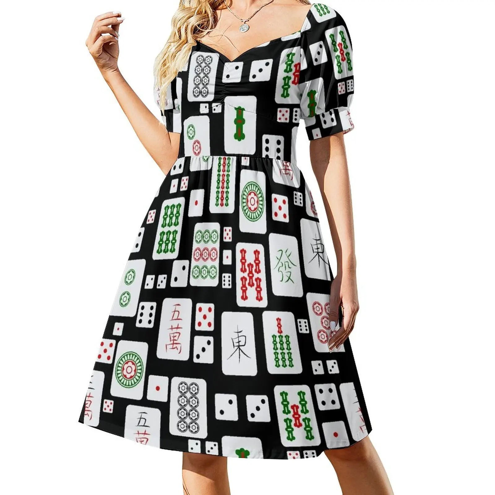 Mahjong cards game dice Short-Sleeved Dress summer women's suit women's evening dresses Long dress woman
Mahjong cards game dice Short-Sleeved Dress summer women's suit women's evening dresses Long dress woman