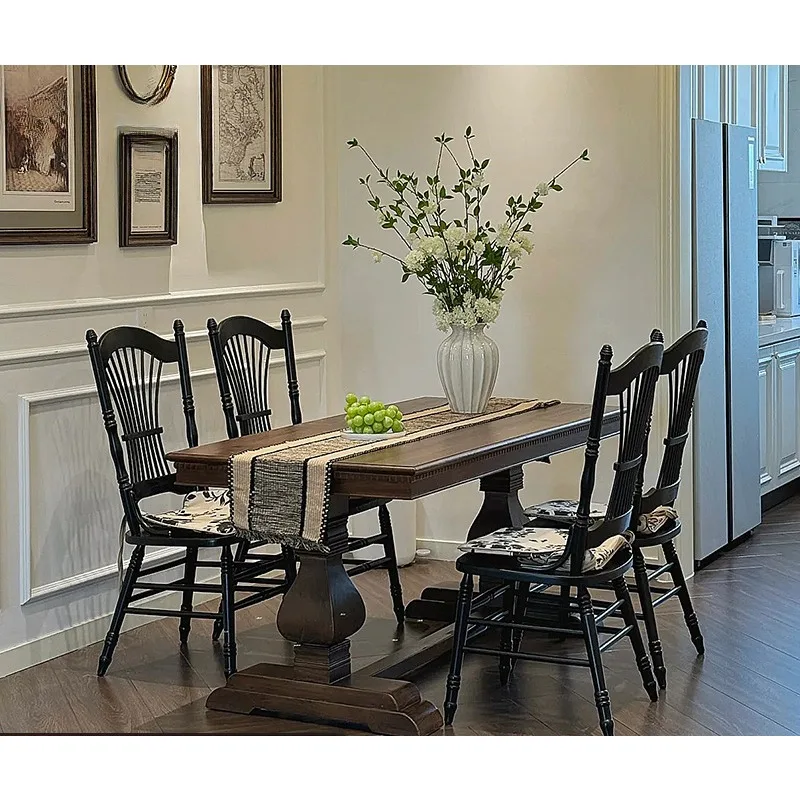 American all solid wood dining retro old dining room table and chair combination French large board long
American all solid wood dining retro old dining room table and chair combination French large board long
