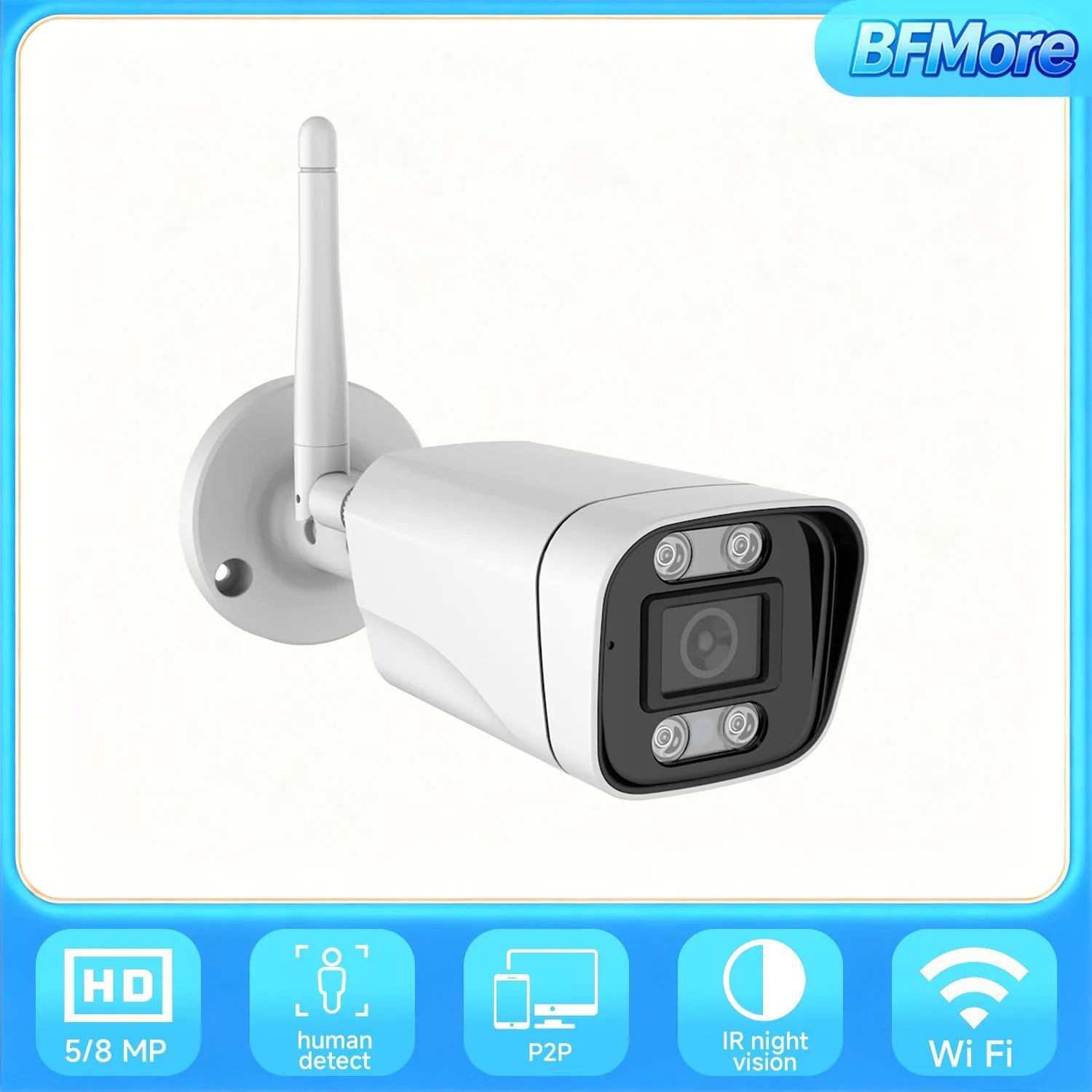 BFMore 5MP/4K Plug-in Outdoor WiFi Security камера Security IP66 Smart Motion Detection Dual IR Light Wi-Fi IP камера for Home
BFMore 5MP/4K Plug-in Outdoor WiFi Security камера Security IP66 Smart Motion Detection Dual IR Light Wi-Fi IP камера for Home