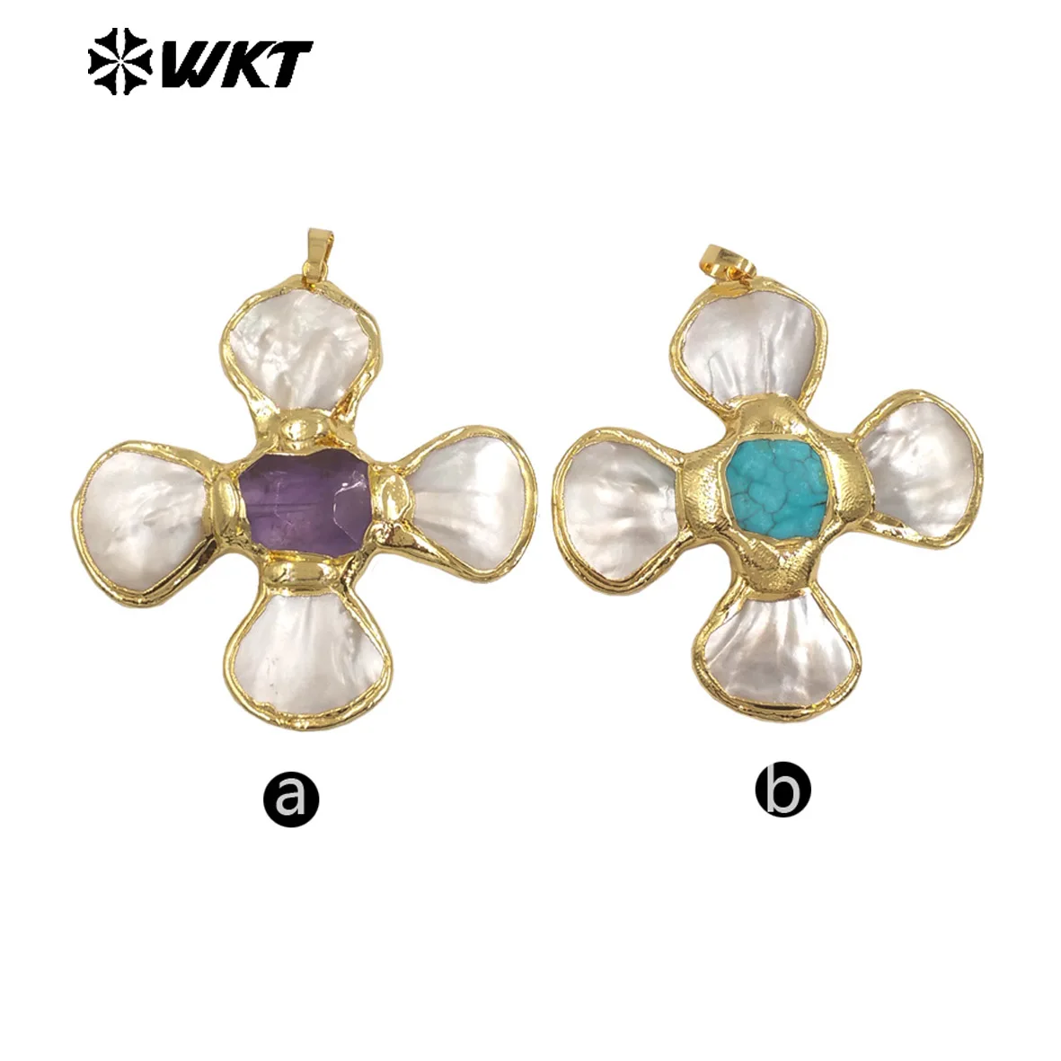 WT-JP425 Fashion Attractive Gold Plated Shell Middle With Natural Gemstones Flowers Shape Pendant For Jewelry Diy Making
WT-JP425 Fashion Attractive Gold Plated Shell Middle With Natural Gemstones Flowers Shape Pendant For Jewelry Diy Making