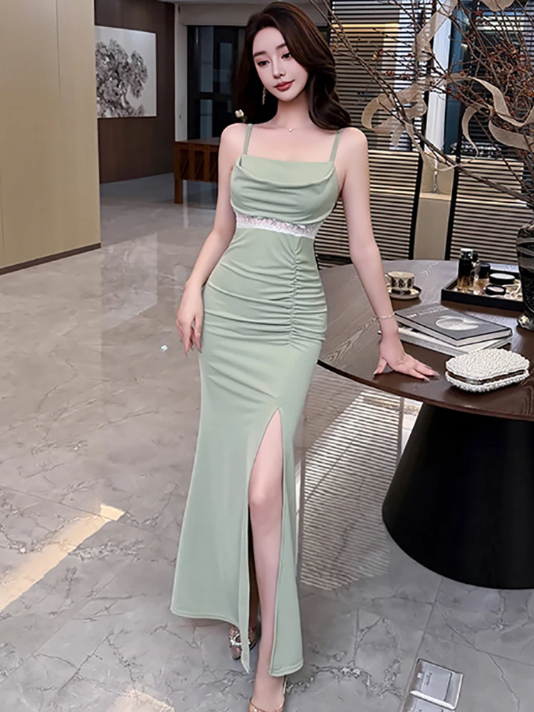 Women Green Mesh Patchwork Lace Hollow Out Dress Summer Pleated Bodycon Sling Long Dress 2026 Korean Vintage Luxury Party Dress
Women Green Mesh Patchwork Lace Hollow Out Dress Summer Pleated Bodycon Sling Long Dress 2026 Korean Vintage Luxury Party Dress