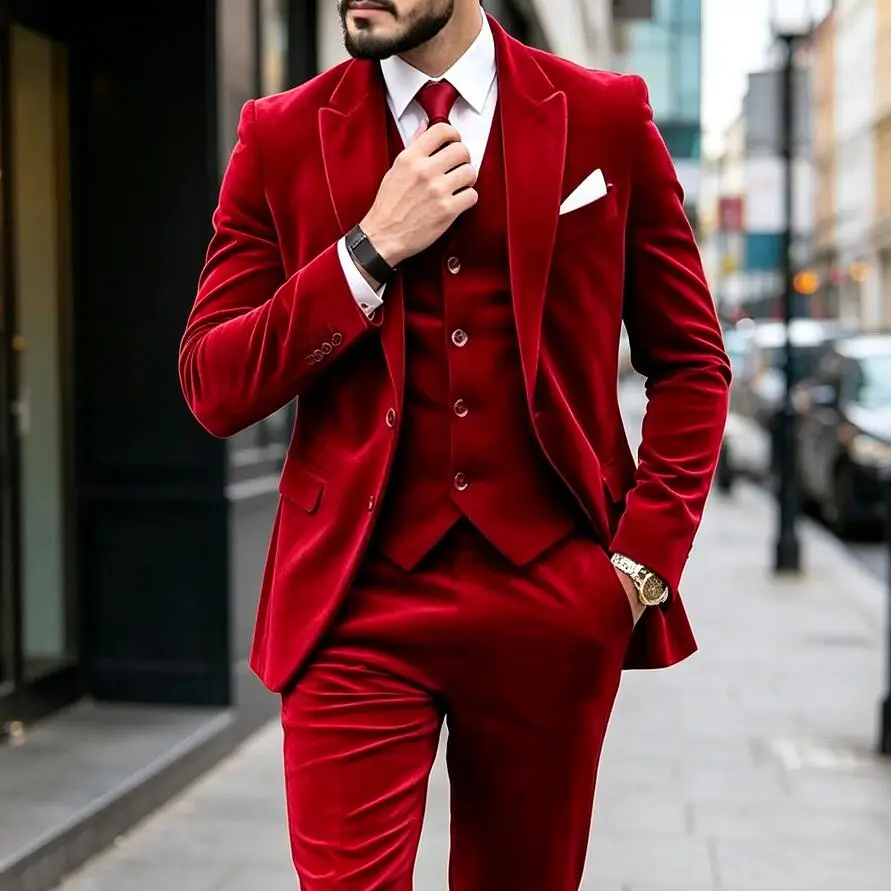 New Design Red Velvet Suits for Men Single Breasted Blazer Vest Pants Sets Elegant Formal Dress Jacket for Wedding Dinner Party
New Design Red Velvet Suits for Men Single Breasted Blazer Vest Pants Sets Elegant Formal Dress Jacket for Wedding Dinner Party