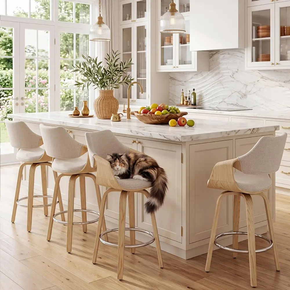Bar Stools Set of 4,26 Faux Leather holstered Counter Height Barstools with Back,MidCentury Modern Bar Chairs with Bentwood L
Bar Stools Set of 4,26 Faux Leather holstered Counter Height Barstools with Back,MidCentury Modern Bar Chairs with Bentwood L