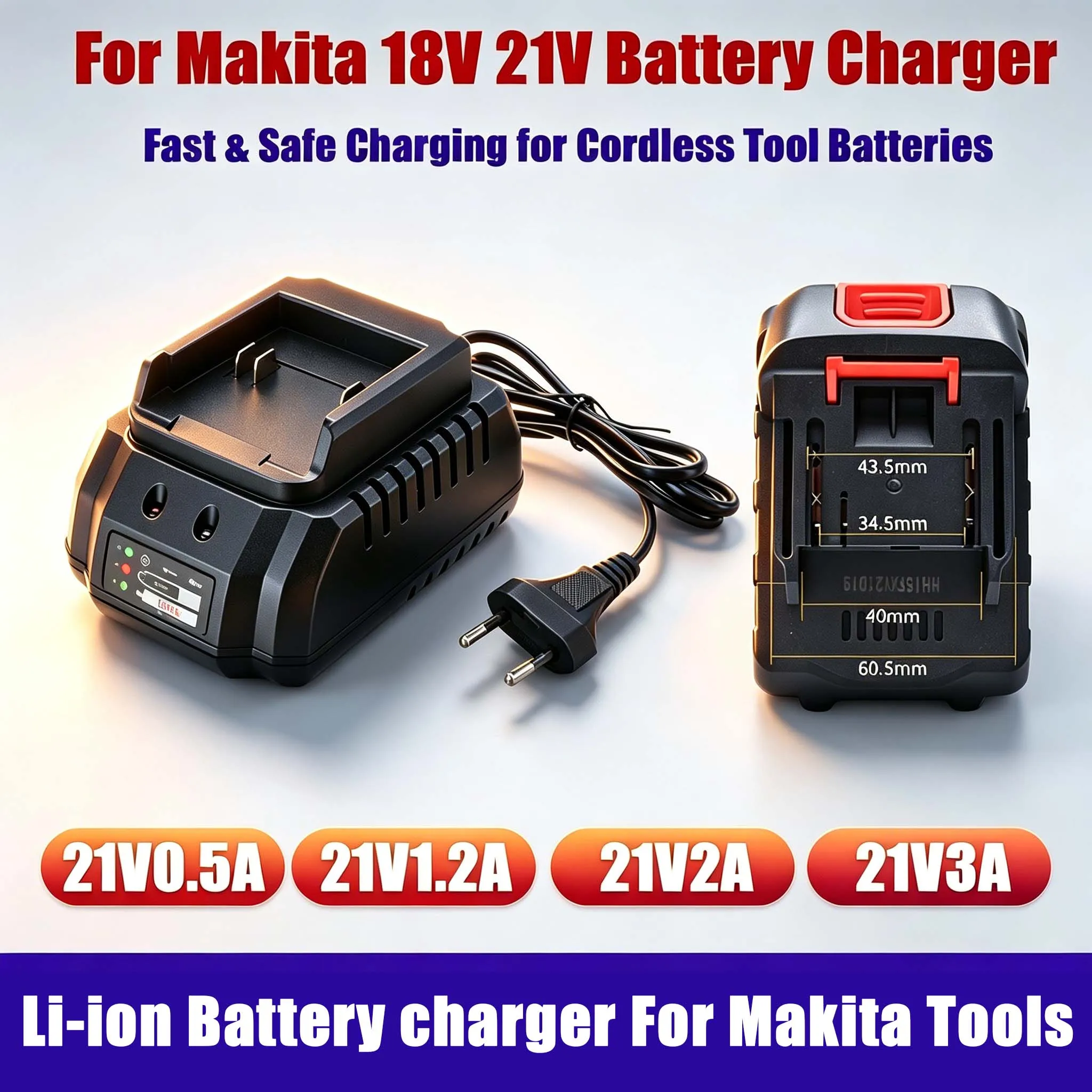 Universal Battery Charger for Makita Model 18V 21V Li-ion BL1415 BL1420 BL1815BL1830 BL1860 Drill Electric Tool Battery Charger
Universal Battery Charger for Makita Model 18V 21V Li-ion BL1415 BL1420 BL1815BL1830 BL1860 Drill Electric Tool Battery Charger