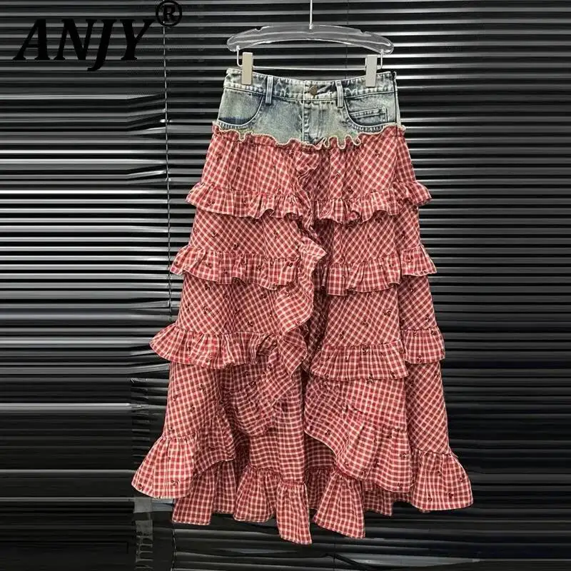 ANJY Spring Summer New Women Fashion Vintage Plaid Patchwork Denim Multi-layered Skirt Sweet Drawstring Short Sleeve Tops A24530
ANJY Spring Summer New Women Fashion Vintage Plaid Patchwork Denim Multi-layered Skirt Sweet Drawstring Short Sleeve Tops A24530