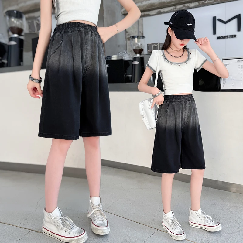 Kids Summer Thin Style Tencel Black Denim Shorts For Teen Girl Fashion Casual Gradient Lyocell Capris Child Harajuku Loose Pants
Kids Summer Thin Style Tencel Black Denim Shorts For Teen Girl Fashion Casual Gradient Lyocell Capris Child Harajuku Loose Pants