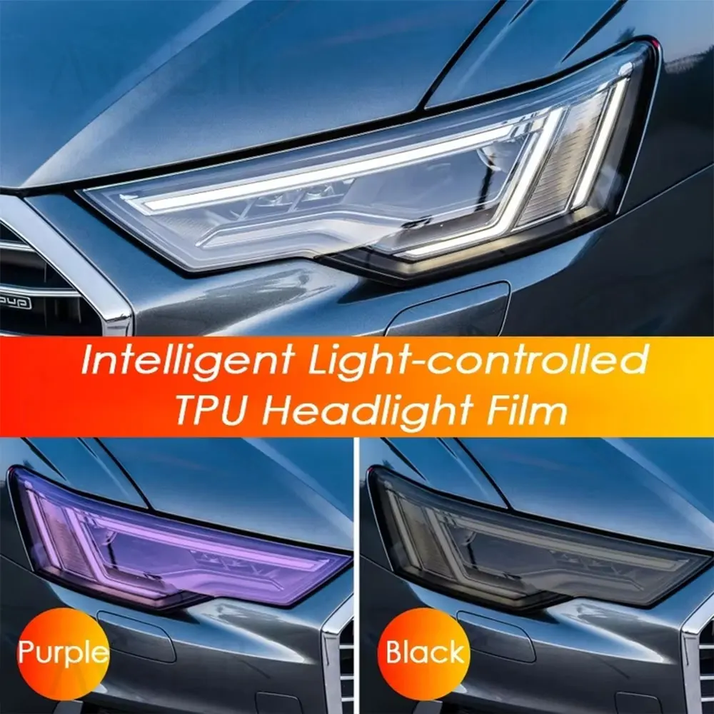 TPU PPF Smart Photochromic Headlight Protection Film Anti-scratch Self-healing White to Purple to Black Color Changing Sticker
TPU PPF Smart Photochromic Headlight Protection Film Anti-scratch Self-healing White to Purple to Black Color Changing Sticker