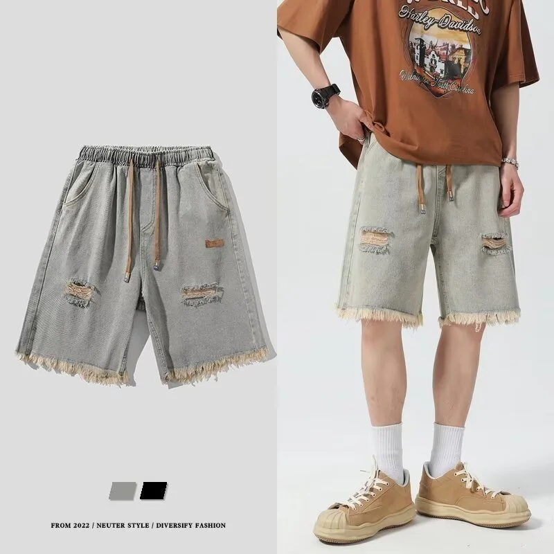 Summer Y2K Vintage Denim Shorts For Men Streetwear Ripped Short Jeans Drawstring Baggy Wide Leg Bermuda Blue Shorts Pants
Summer Y2K Vintage Denim Shorts For Men Streetwear Ripped Short Jeans Drawstring Baggy Wide Leg Bermuda Blue Shorts Pants