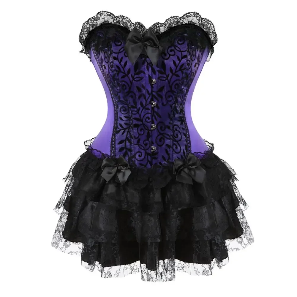 Women's Lace Overlay Corset Cosplay Gothic Bustier Mini Skirt Burlesque Style Corsetto Dress Plus Size Carnival Party Clubwear
Women's Lace Overlay Corset Cosplay Gothic Bustier Mini Skirt Burlesque Style Corsetto Dress Plus Size Carnival Party Clubwear
