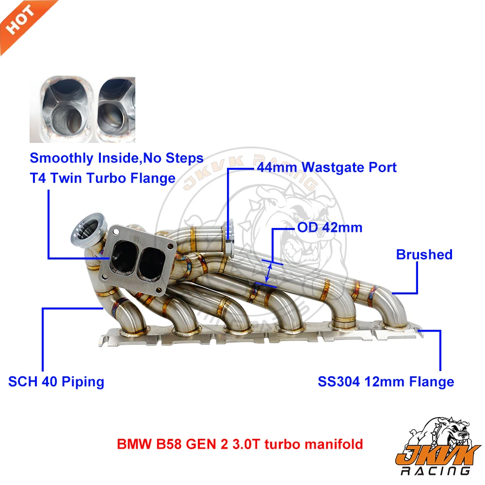 JKVK RACING 14mm T4 Twin Turbo Flange 42mm SS304 3mm Steam Pipe Turbo Manifold KITS For B MW B58 GEN2 3.0T turbo manifold Kits
JKVK RACING 14mm T4 Twin Turbo Flange 42mm SS304 3mm Steam Pipe Turbo Manifold KITS For B MW B58 GEN2 3.0T turbo manifold Kits