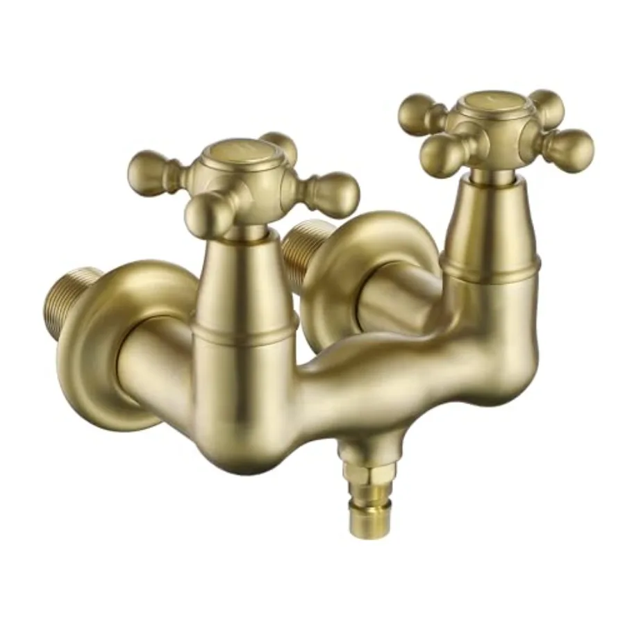 Tub Wall Mount Clawfoot Bathtub Faucet for Residential Use, Brass with Brushed Gold Finish, Two Cross Handles, 3-3/8 Inch Spout
Tub Wall Mount Clawfoot Bathtub Faucet for Residential Use, Brass with Brushed Gold Finish, Two Cross Handles, 3-3/8 Inch Spout