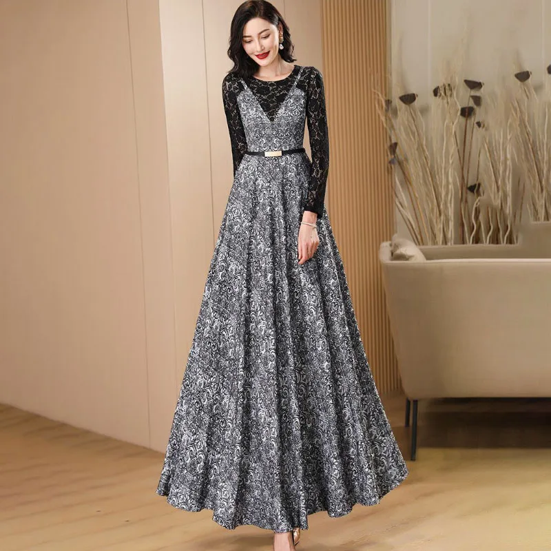 Fake Two-Piece Dress Women 2024 Spring Summer New Lace Stitching Long Dress Fashion Slim Plus Size 4XL Jacquard Dresses
Fake Two-Piece Dress Women 2024 Spring Summer New Lace Stitching Long Dress Fashion Slim Plus Size 4XL Jacquard Dresses