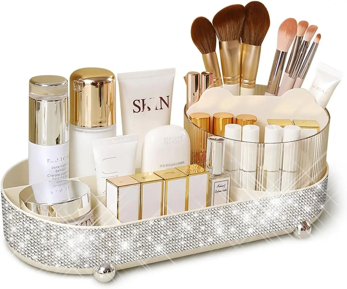 360° Rotate Bling Makeup Organizer for Vanity Cosmetic Countertop Rhinestones Makeup Brush Holder Skincare Organizers
360° Rotate Bling Makeup Organizer for Vanity Cosmetic Countertop Rhinestones Makeup Brush Holder Skincare Organizers