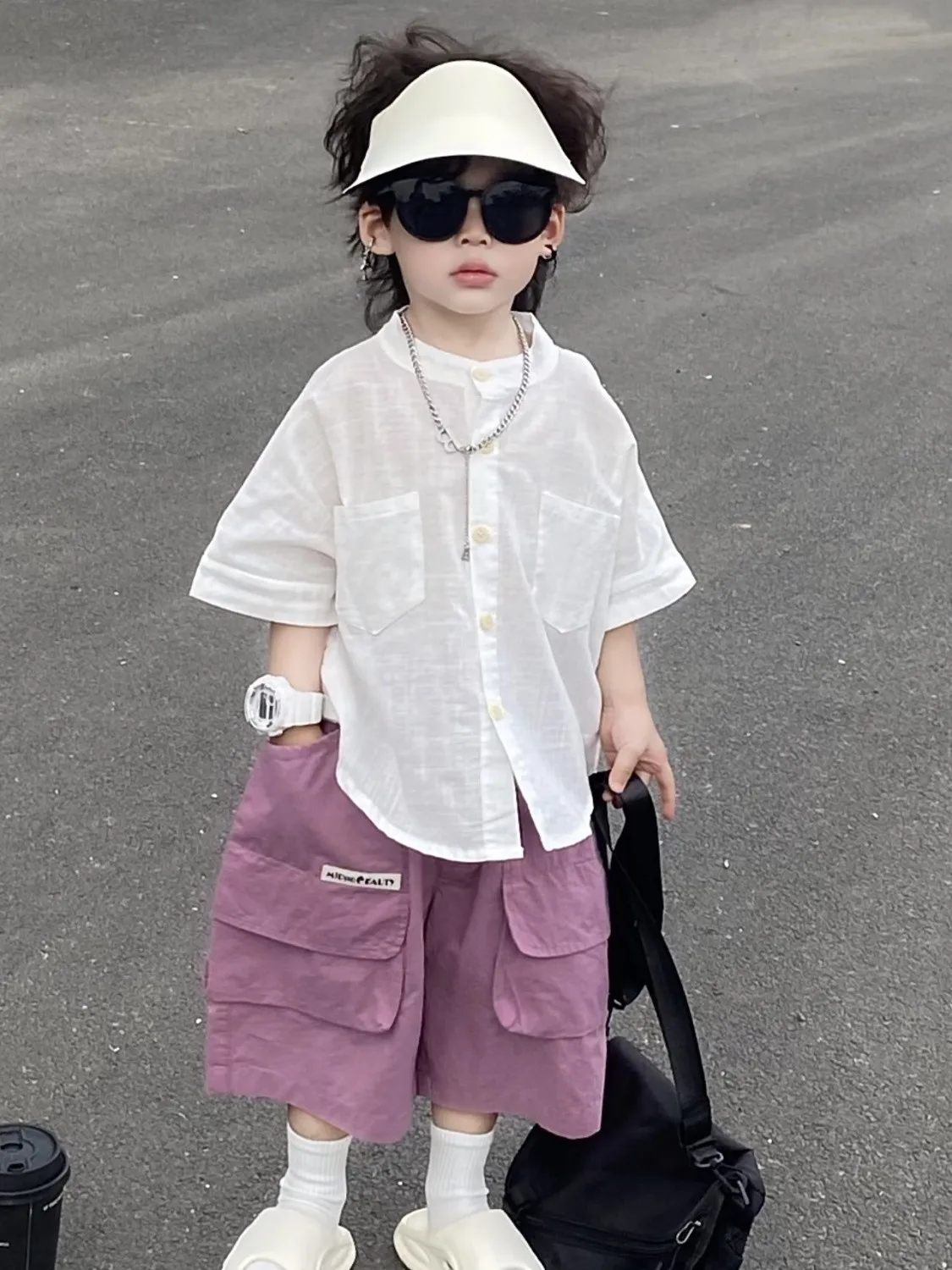 Boys' Summer Set Fashionable New Children's Stand up Collar Cardigan Shirt+Shorts 2-piece Set
Boys' Summer Set Fashionable New Children's Stand up Collar Cardigan Shirt+Shorts 2-piece Set