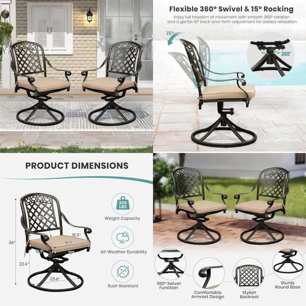 Pair of Weather-Resistant Aluminum Patio Chairs with Cushions, Outdoor Swivel and Rocking Chairs
Pair of Weather-Resistant Aluminum Patio Chairs with Cushions, Outdoor Swivel and Rocking Chairs