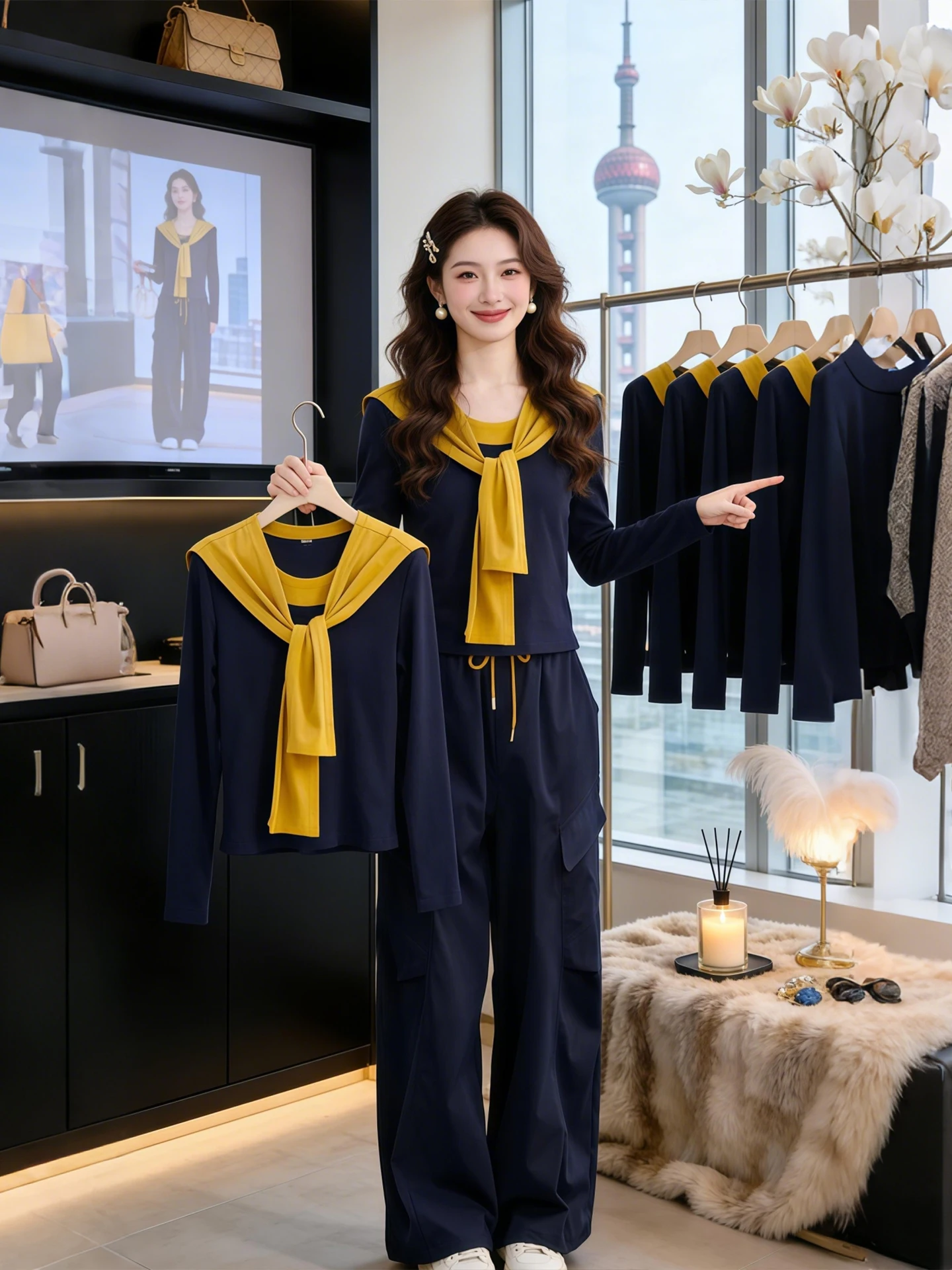 Spring 2026 Early Commute Style Color Block Women's Long Sleeve Shawl Top Wide Leg Pants Fashion Set Versatile Business Casua...
Spring 2026 Early Commute Style Color Block Women's Long Sleeve Shawl Top Wide Leg Pants Fashion Set Versatile Business Casua...