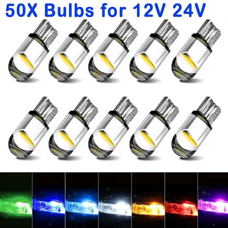 50 шт., оптовая продажа, T10 W5W W3W, светодиодные габаритные огни COB Burst, лампы для чтения, 12 В, 24 В, 6000 К, лампы белого, желтого, ледяного синего цвета 
50 шт., оптовая продажа, T10 W5W W3W, светодиодные габаритные огни COB Burst, лампы для чтения, 12 В, 24 В, 6000 К, лампы белого, желтого, ледяного синего цвета