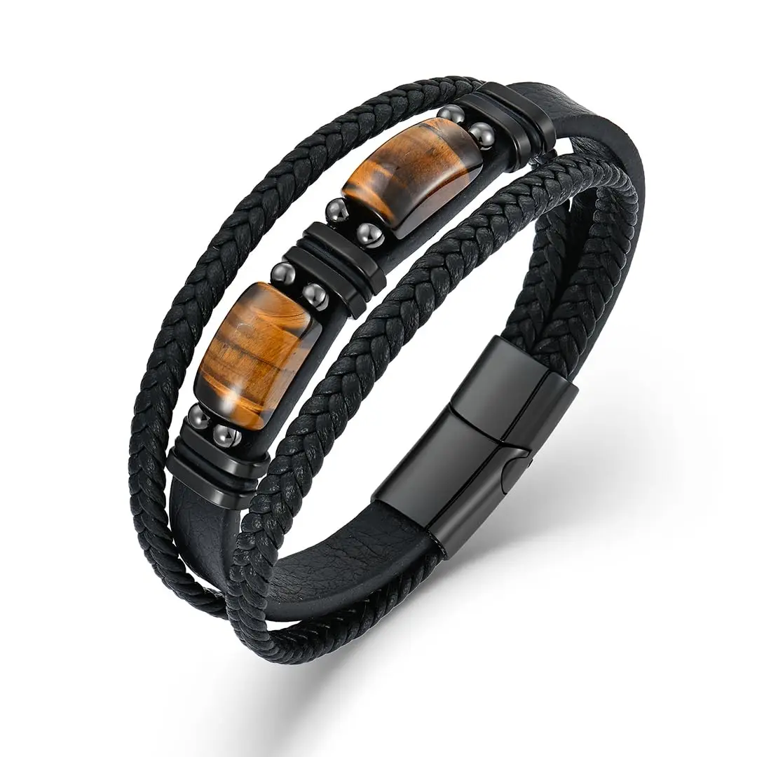 Mens Leather Bracelet Natural Tiger Eye Gemstone Crystal Stone Jewelry Handmade Courage And Stress Relief Protection Bracelet
Mens Leather Bracelet Natural Tiger Eye Gemstone Crystal Stone Jewelry Handmade Courage And Stress Relief Protection Bracelet