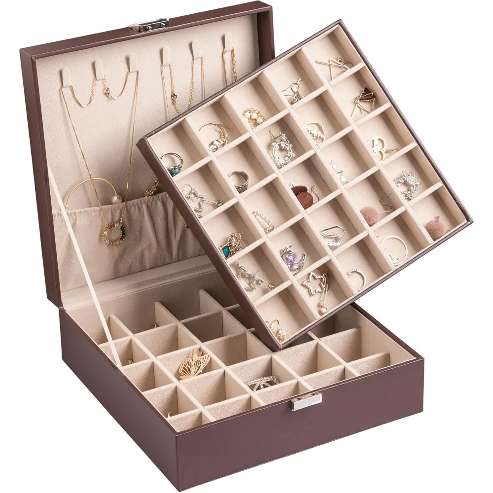 Earring Organizer Classic Jewelry Box 50 Slots Double Layer Jewelry Storage Case with 6 Necklace Hook and Bracelet Pocket
Earring Organizer Classic Jewelry Box 50 Slots Double Layer Jewelry Storage Case with 6 Necklace Hook and Bracelet Pocket