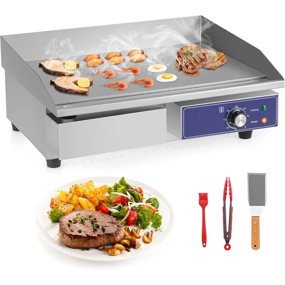 22" Commercial Electric Griddle, StainlSteel lat Top Grill w/Adjustable Temperature Control 122℉-572℉, Complete Accories, 2000 W
22" Commercial Electric Griddle, StainlSteel lat Top Grill w/Adjustable Temperature Control 122℉-572℉, Complete Accories, 2000 W