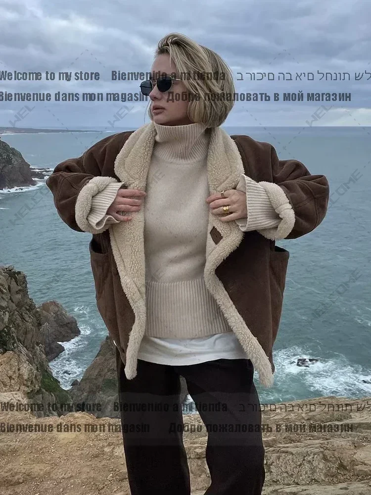 Women 2025 Winter Long Sleeve Button Fleece Coats Female Hip Hop Street Fluffy Outerwear Fashion Oversize Loose Lamb Jacket For
Women 2025 Winter Long Sleeve Button Fleece Coats Female Hip Hop Street Fluffy Outerwear Fashion Oversize Loose Lamb Jacket For