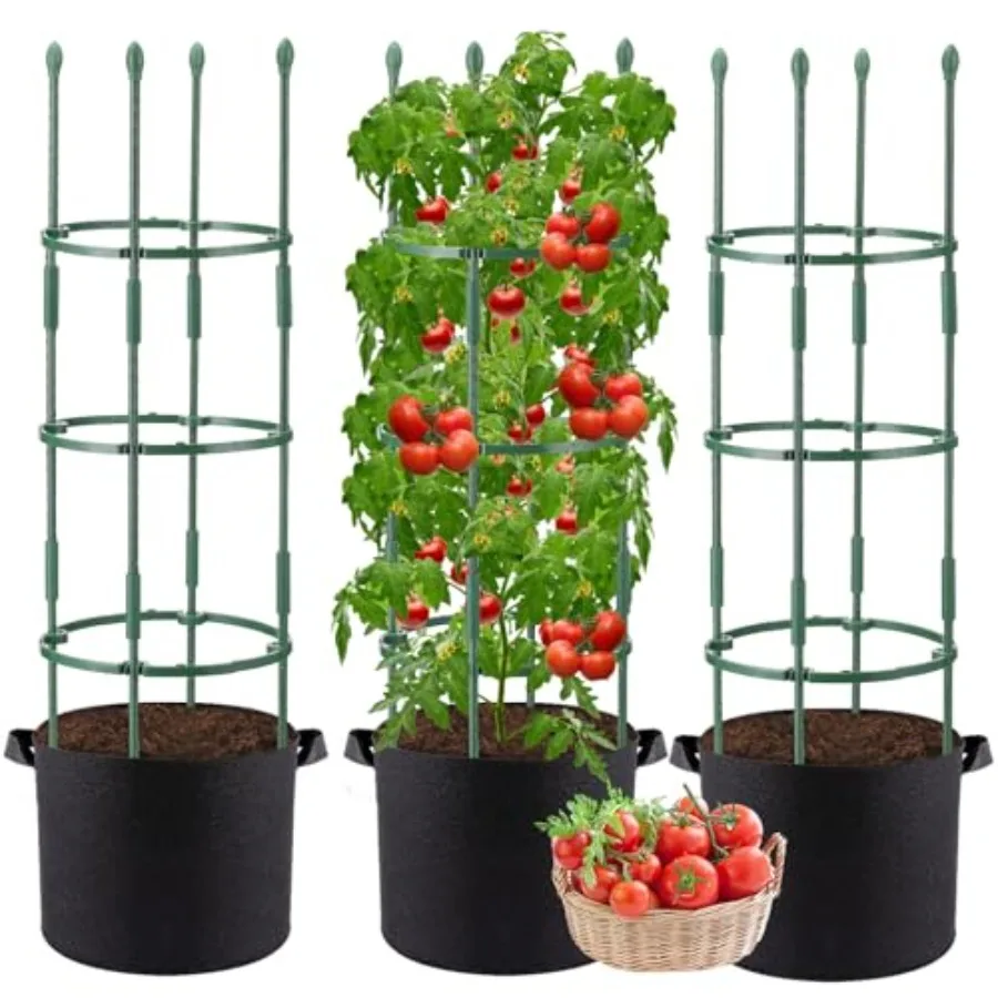 3 Sets Sturdy Tomato Cage with 10 Gal Grow Bags - 48.5" Plants Garden Trellis Planter Kit, Support for Indoor Outdoor Beans, Pe
3 Sets Sturdy Tomato Cage with 10 Gal Grow Bags - 48.5" Plants Garden Trellis Planter Kit, Support for Indoor Outdoor Beans, Pe